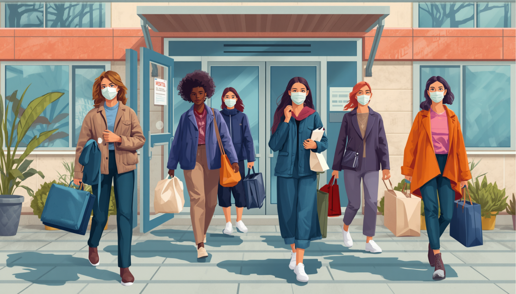 groupe de personne certaine avec un masque sortant du travail